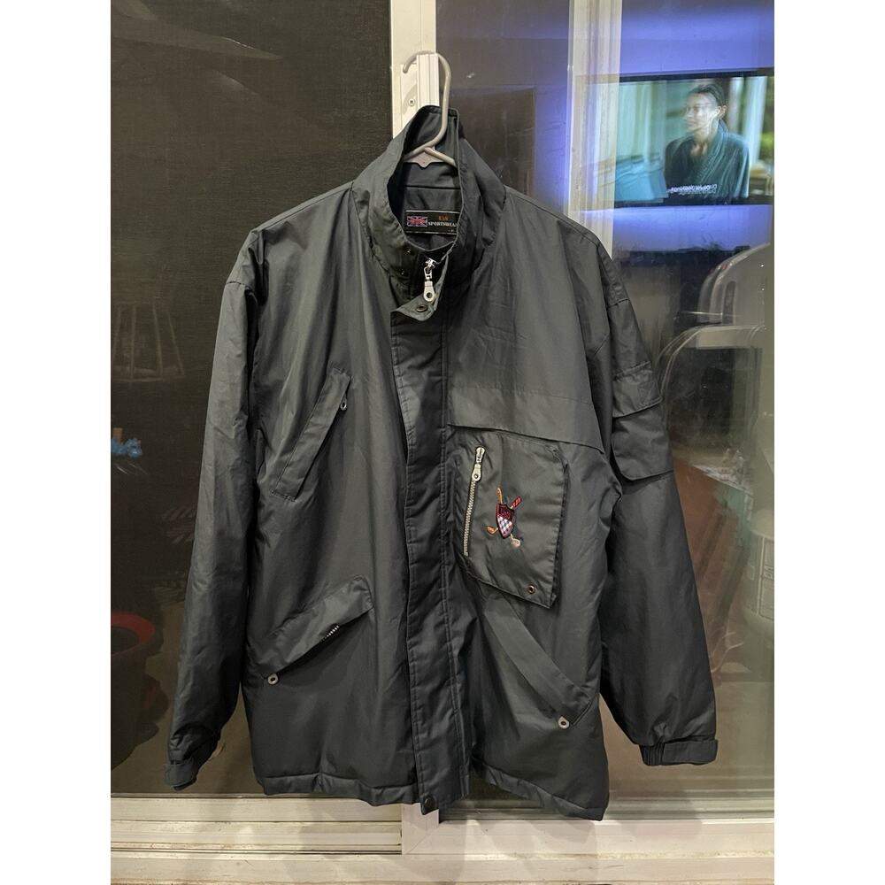 U8S Sportswear Dark Green Vintage Bomber Jacket 6 Pocket Button Zip Adult XL